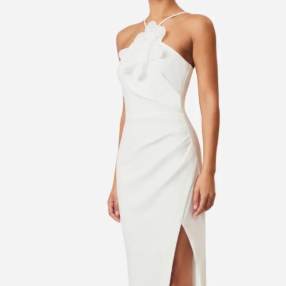 Janelle Floral Appliqué Halter Neck Cocktail Midi Dress - Picture 2 of 6